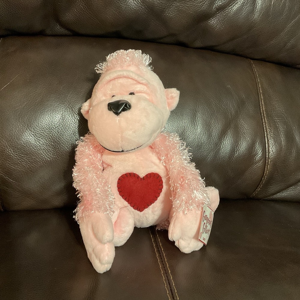 Ganz Gorgeous Gilbert Pink Red Heart Gorilla Monkey Ape Plush Valentines